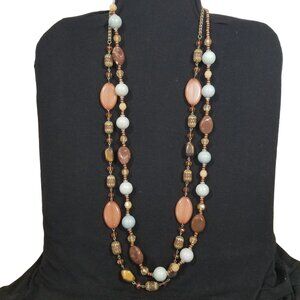 Crystal & Stone Necklaces 2 Ropes or Chokers in Browns, Orange, and Blue